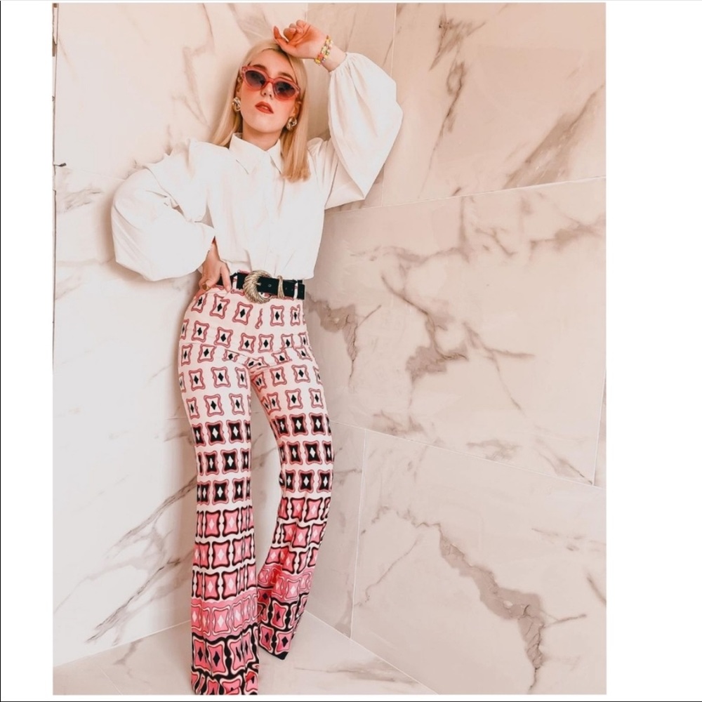 Zara Printed Flare Pants Geometric - Picture 3 of 11